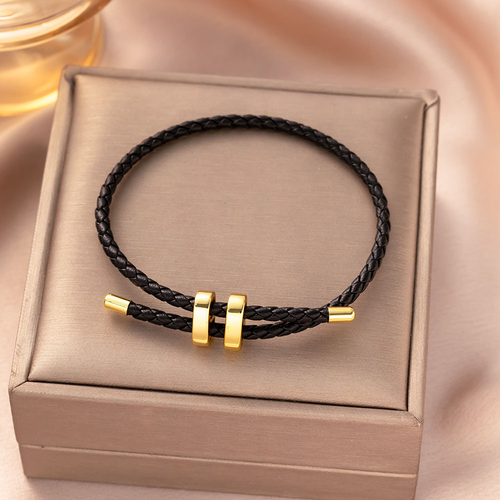 Pulsera de cuerda impermeable de alambre ajustable, hebilla dorada de acero inoxidable, pulseras trenzadas hechas a mano para mujeres y niñas, joyería de: Estampado en caliente