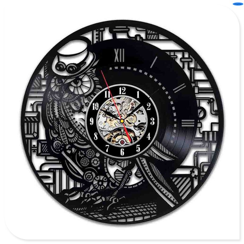 Steampunk klok uil monteur tandwielen vinyl wandklok retro gotische vintage decoratie: 11