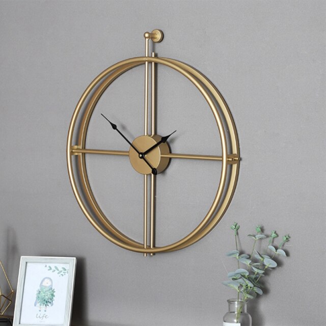 Metallinen seinäkello suuri moderni kello, jossa on korkea kvartsiliike seinäkello olohuoneen makuuhuoneen sisustus: Kulta 50 x 50cm