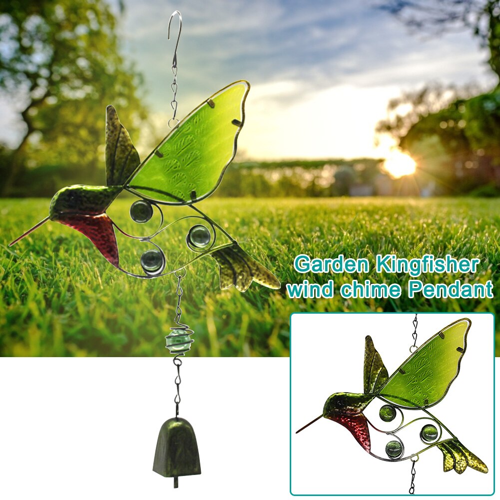 Hage gårdsplass dør hengende ornament klokke anheng glass kolibri innendørs stue håndverk vegg utendørs hage vindklokkeslett