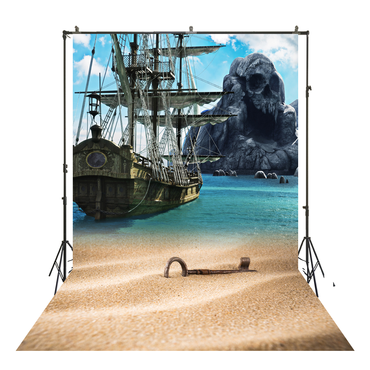 HUAYI Piratenschip zandstrand achtergrond vinyl fotografie achtergronden photo props strand landschap achtergrond XT-5489