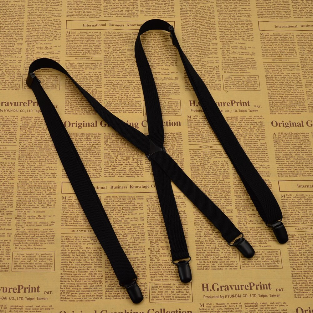 2.0cm Plus Size solid black suspender 4 Clip Men Women Suspenders For Pants Unisex Male 100cm Adjustable Braces