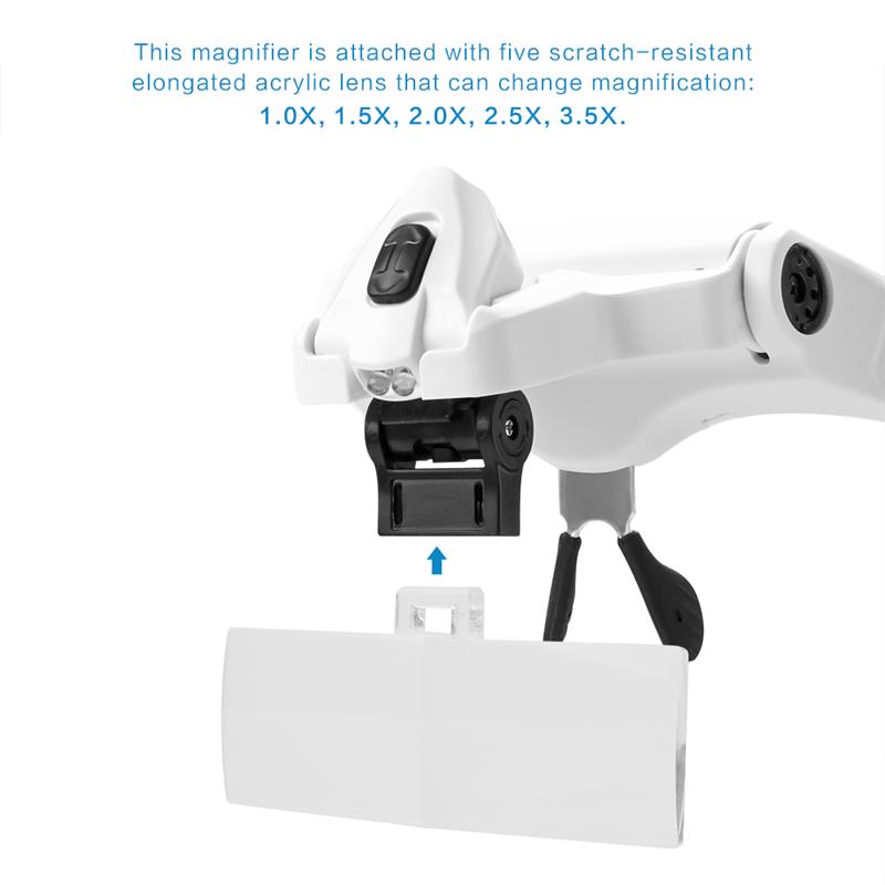 2-LED visière loupe lunettes loupe réparation bijoutier loupe outils avec 5 remplaçable lentille bandeau