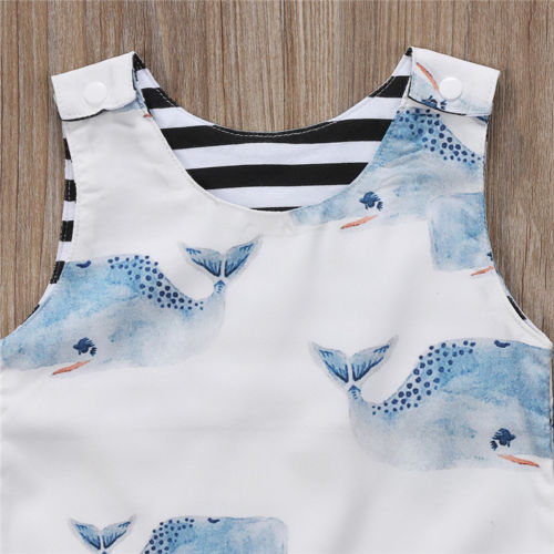 Cartoon Walvis Pasgeboren Baby Rompertjes Peuter Zuigeling Jongen Meisje Jumpsuit Een stuk Outfits Mouwloze Playsuitt Babykleertjes 0--3T