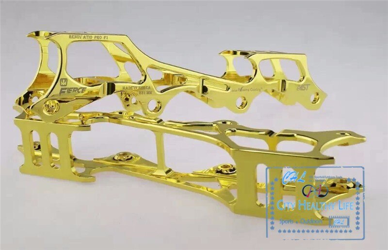 Cadre de skate en ligne à bascule, 243/231/219mm, pour patins à roulettes, type banane, arc-en-ciel coloré, convient pour slalom FSK: golden / 243mm