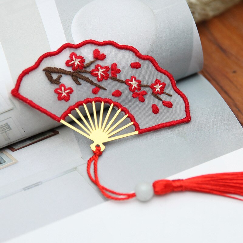 Chinese Bookmark DIY Flower Embroidery Kit Handmade Needlework Cross Stitch Handwork Art Sewing Craft Unfinished: 2 / with plastic hoop