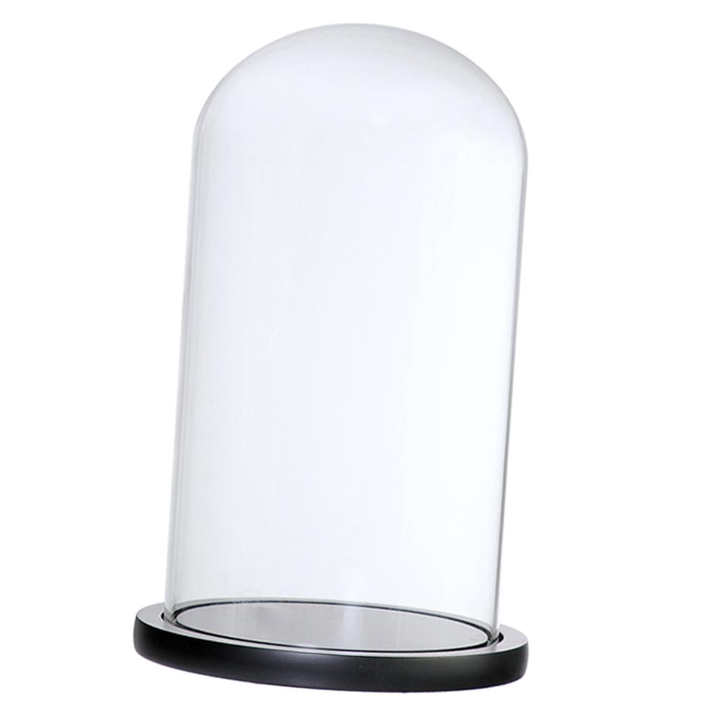 Træbund glas cloche kuppel dæksel display centerpiece bordplade dekoration glas kuppel med base: Sort g