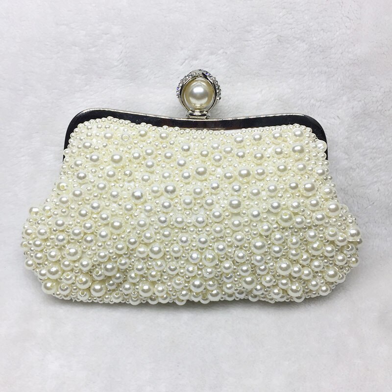 Women White Pearl Shell Evening Bags Luxury Wedding Bead Small Handbag Clutch Dinner Purse Chain Shoulder bag: Beige