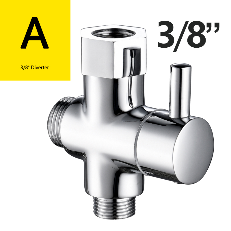 3 Way Diverter Valve Brass Shut Off Valve 3/8”-12/17 T Adapter for Toilet Water Line: Chrome