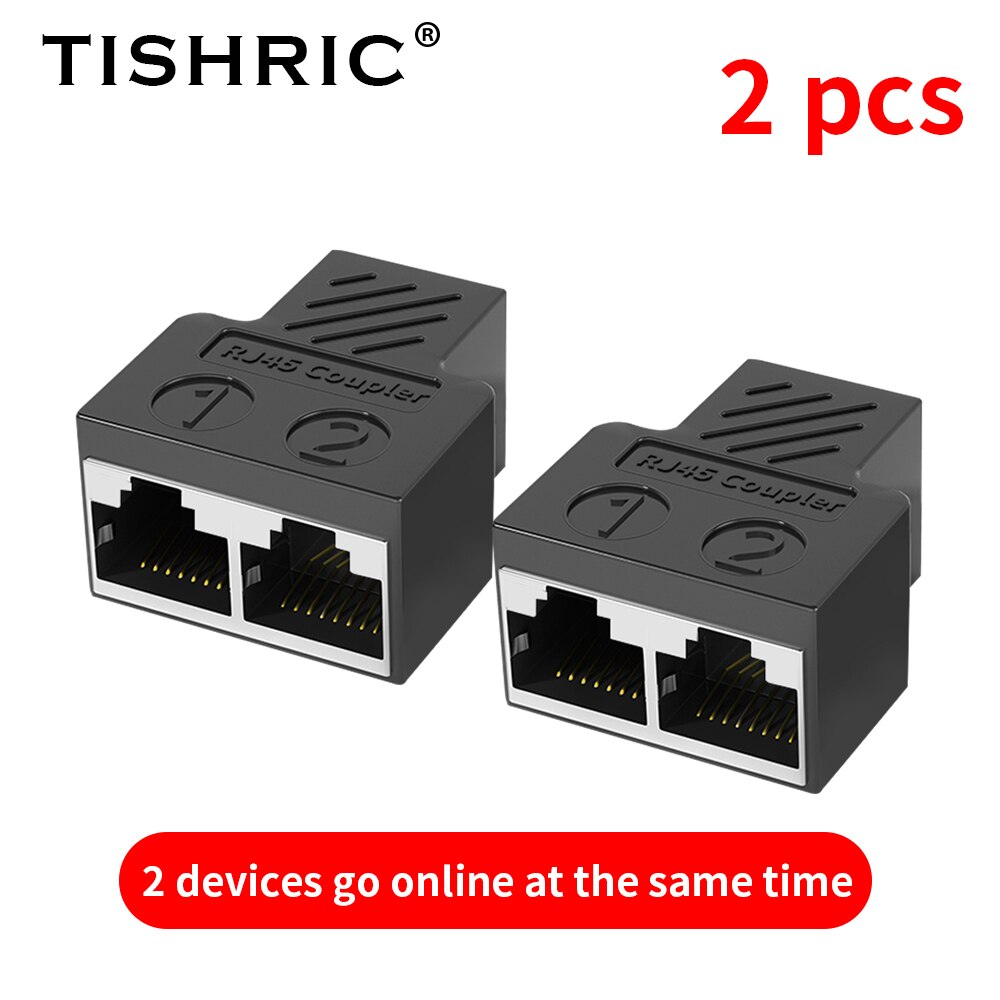 TISHRIC 1 To 2 Ethernet Port Adapter Rj45 Cable Port Network Cable Network Connector Split Into Two Splitter Extender Plug: 2pcs