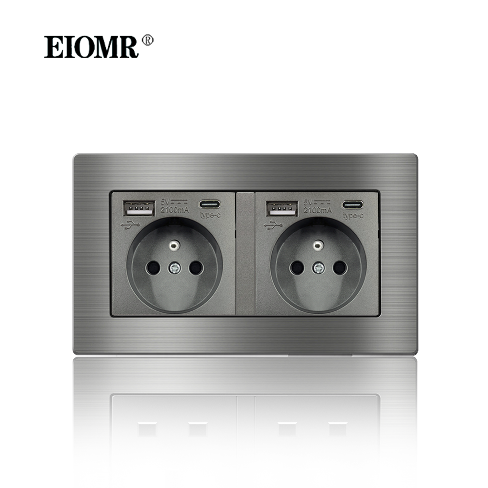 EIOMR France Standard Prise Électrique Gris En Alliage D'aluminium Panneau Interrupteur Rj45 Tv 220V 16A Prises Murales pour Appareil Ménager: Type 11