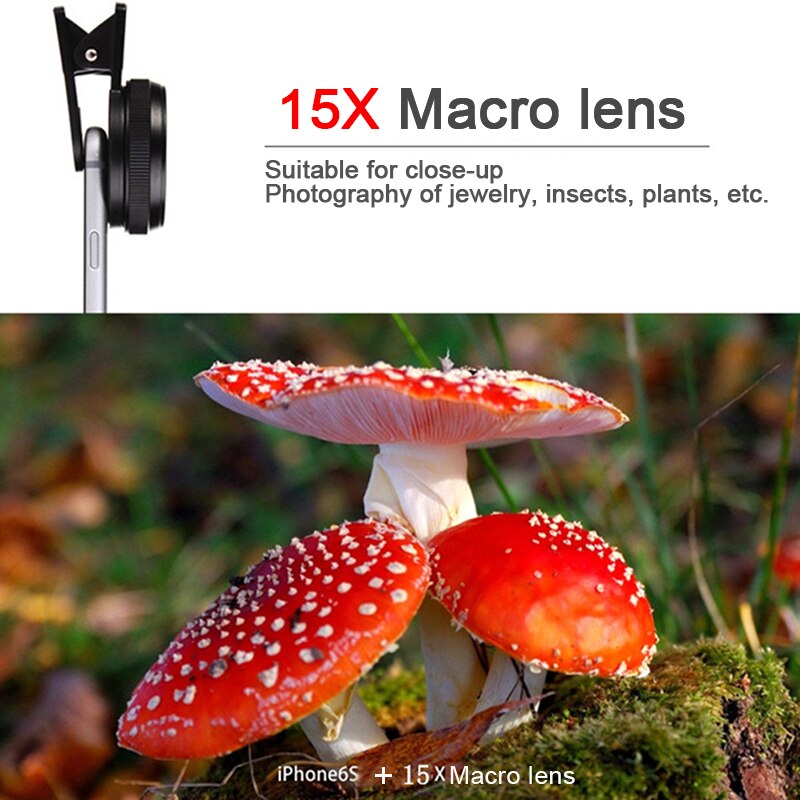 2 en 1 objectif de téléphone portable 4K HD 15X macro 0.6X objectif grand Angle pour iPhone 8 10 X Samsung LG Kit de caméra accessoires de téléphone portable