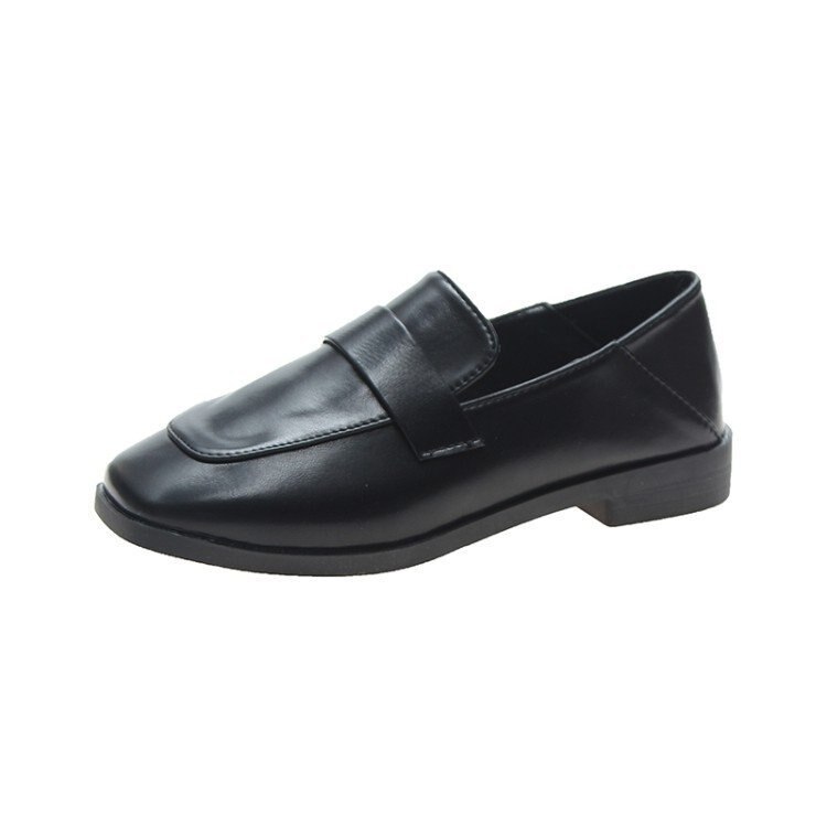 Zapatos coreanos de estilo británico, zapatillas informales combinables con tacones para mujer, mocasines de otoño con piel de punta cuadrada y boca baja