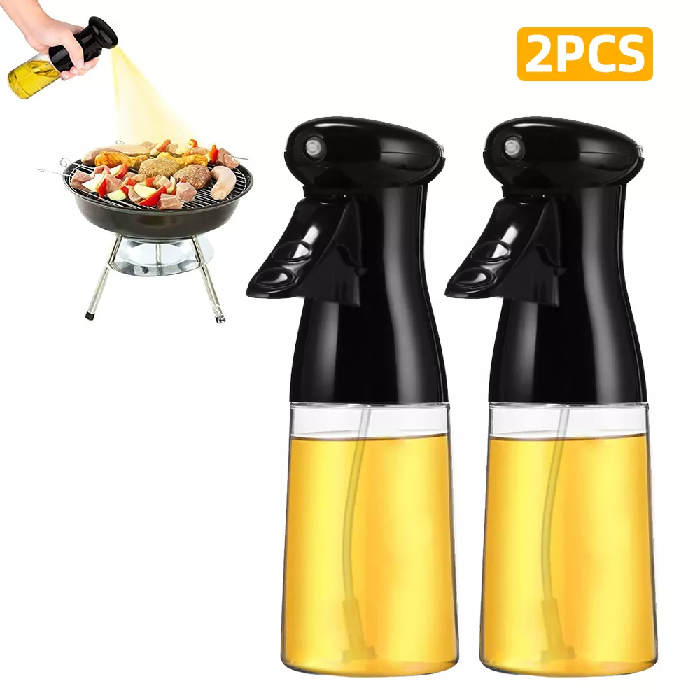 200Ml Olie Spuit Voor Koken Hervulbare Olijfolie Dispenser Spray Veelzijdige Azijn Fles Lucht Friteuse Keuken Bbq Salade Bakken: 2Pcs Black