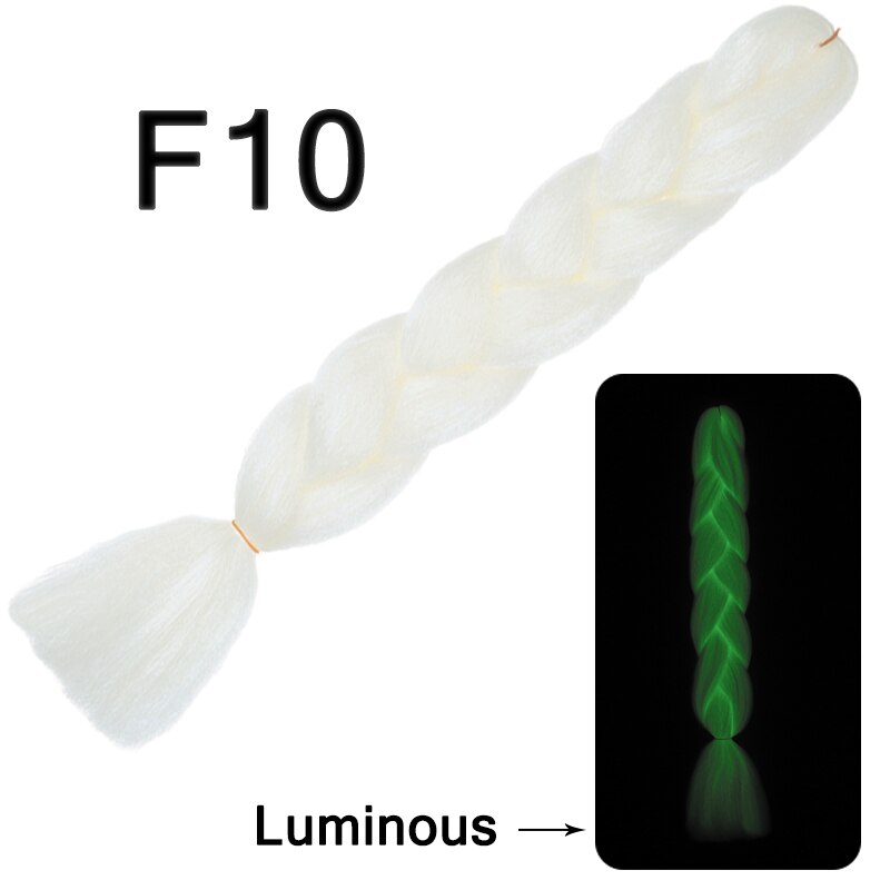 Neon Glowing Hair Florescent Light Braiding Hair Synthetic Jumbo Braids Shining Hair in the Darkness 24inch 100g kanekalon: F10