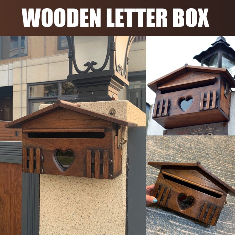 1PC Wooden Mailbox Outdoor Post Box Rainproof Suggestion Box Wall Mounted Letter Box For Home Company Garden Decor