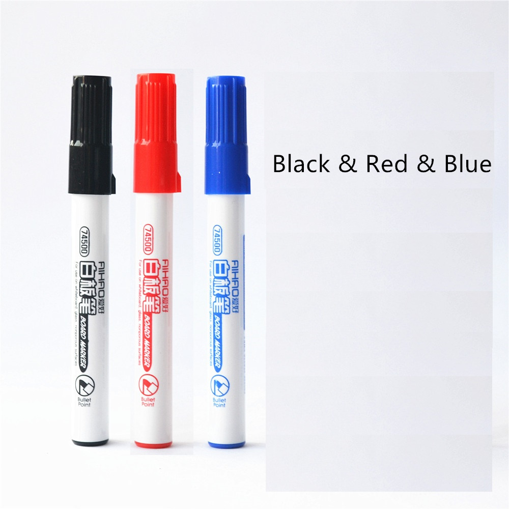 3pcs White Board Marker Pen for Whiteboard Glass Nonporous Surface Red Blue Black Ink Pens Office Meeting School Teaching A6904: 3 color mix