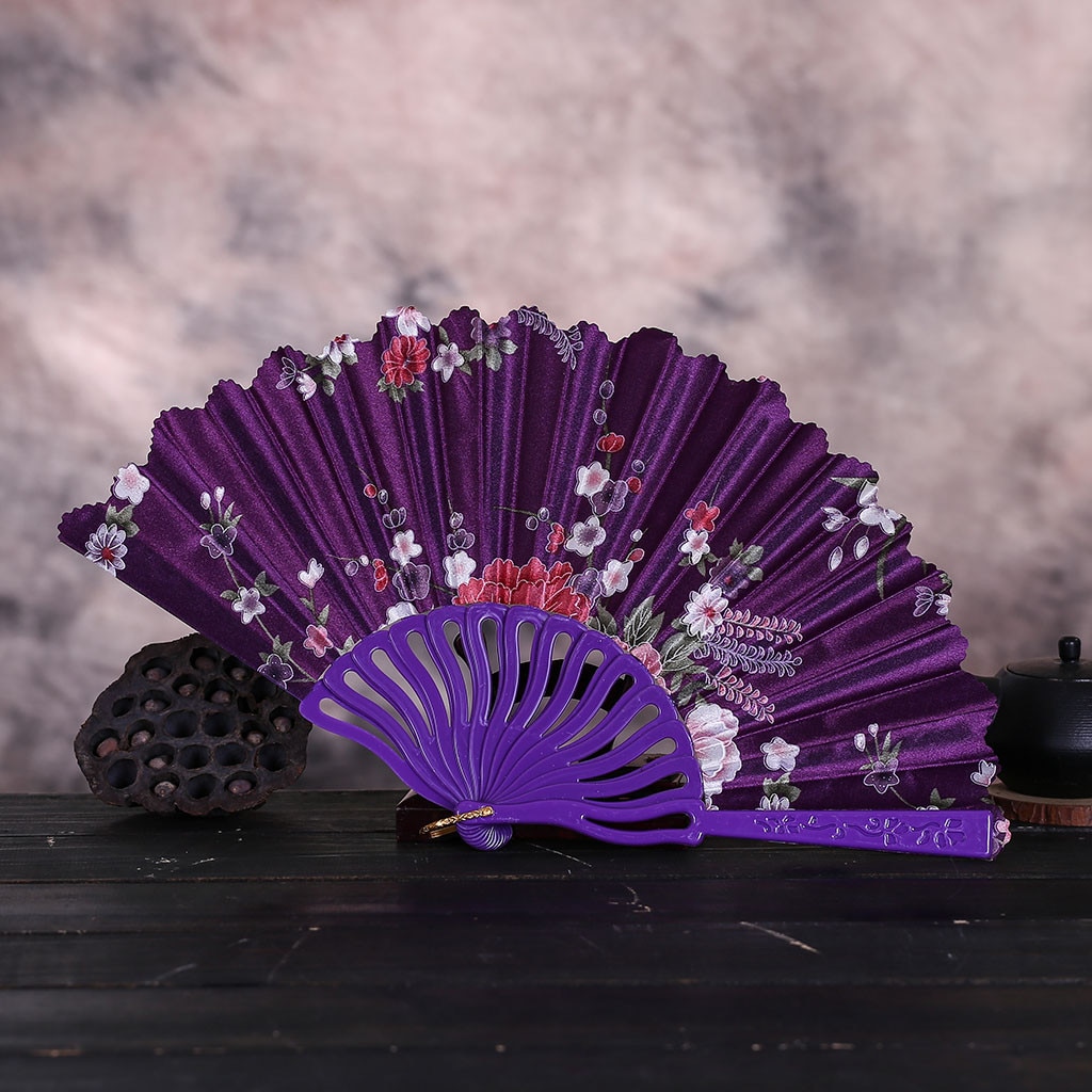 Bloem Fans @ Vintage Kant Chinese Stijl Dance Wedding Hand Fans Party Dress Accessoires Vouwen Zomer Held Bloemen Fan Abanico: Paars