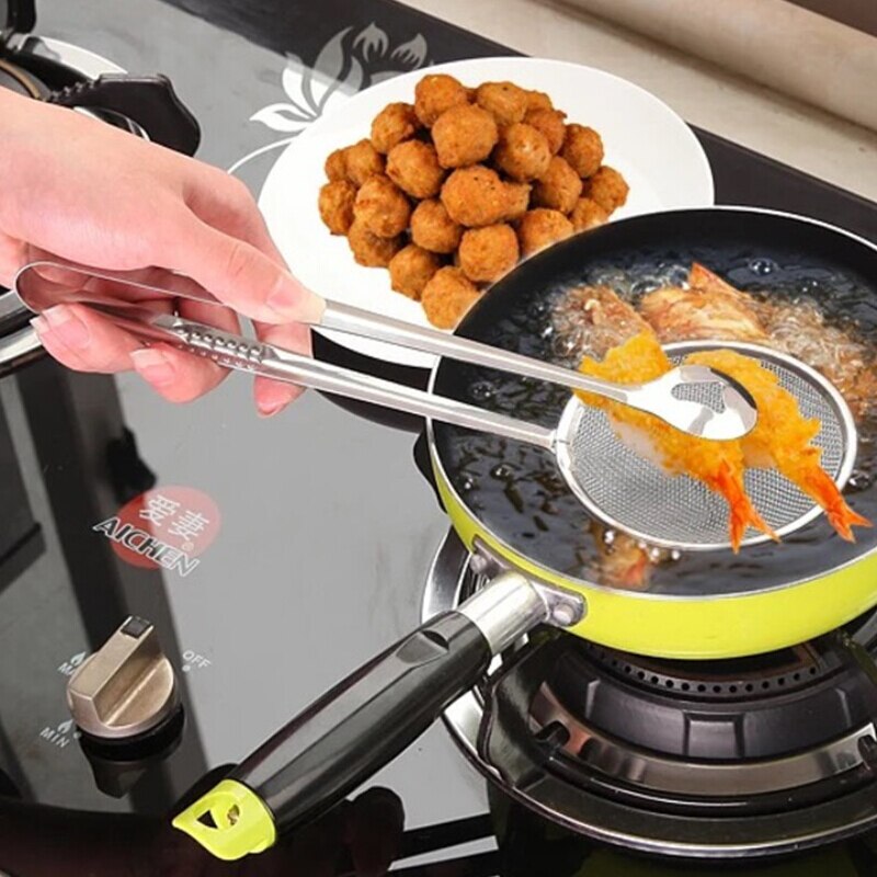 Colander Stainless Steel Food Clip Snack Fryer Strainer BBQ Buffet Serving Tongs Fried Frying Mesh Colander Filter Oil Drainer