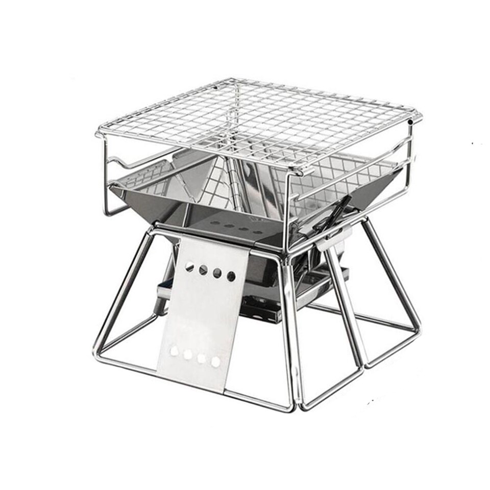 Bærbar mini grill i rustfrit stål non-stick overflade foldebar grill hjemme udendørs camping picnic værktøj sammenklappeligt