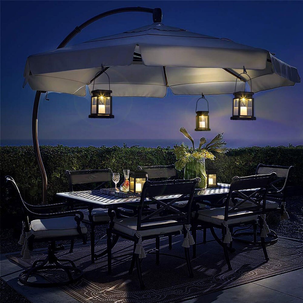 2pcs Solar Candle Hanging Lamp Outdoor LED Light Waterproof Flame Lamp Garden Tree Decor Solar Powered Hanging Candle Lantern