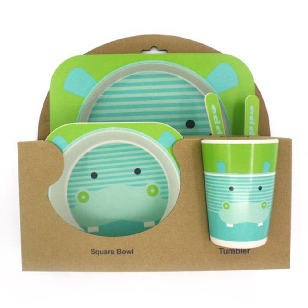 5pcs/sets Baby Dish Tableware Set Natural Bamboo Fiber Bowl With Cup Spoon Plate Fork Feeding Dishes for Kids Utensils: Ivory