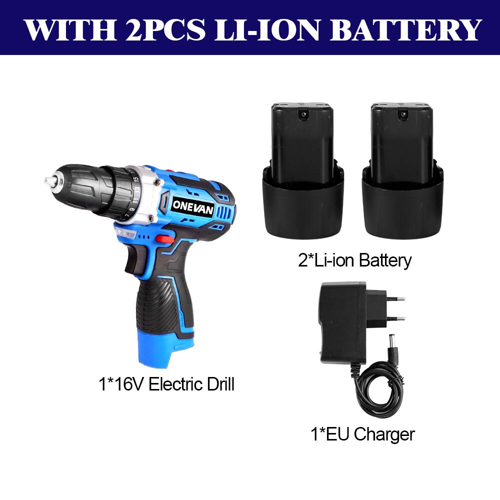 12V 16V 21V Electric Screwdriver Cordless Electric Drill Rechargeable 2PCS Lithium Battery Power Tools Sata Electric Screwdriver: 16V Drill -2 Battery