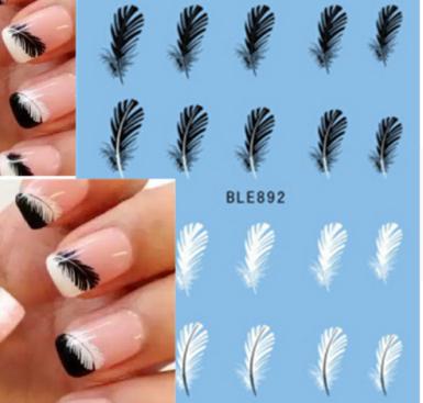1 pcs Black & White Feather DIY Nail Art Decals Water Transfer Nail Art Stickers Wraps Folie Sticker manicure decals Tip