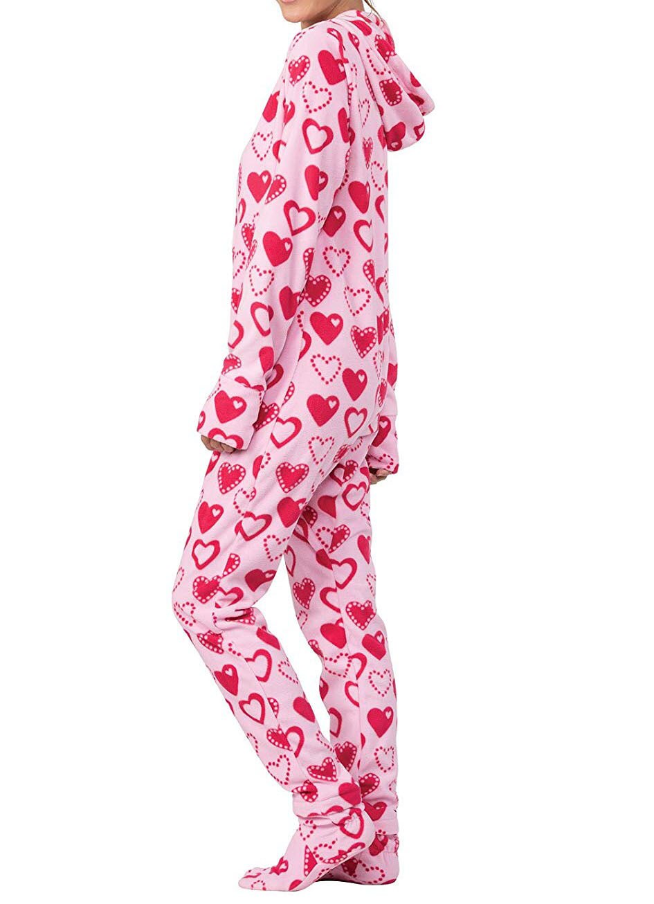 Women Fleece Printed Onesie Abdl Footed Sleeper Adult Footed Pajamas: XL