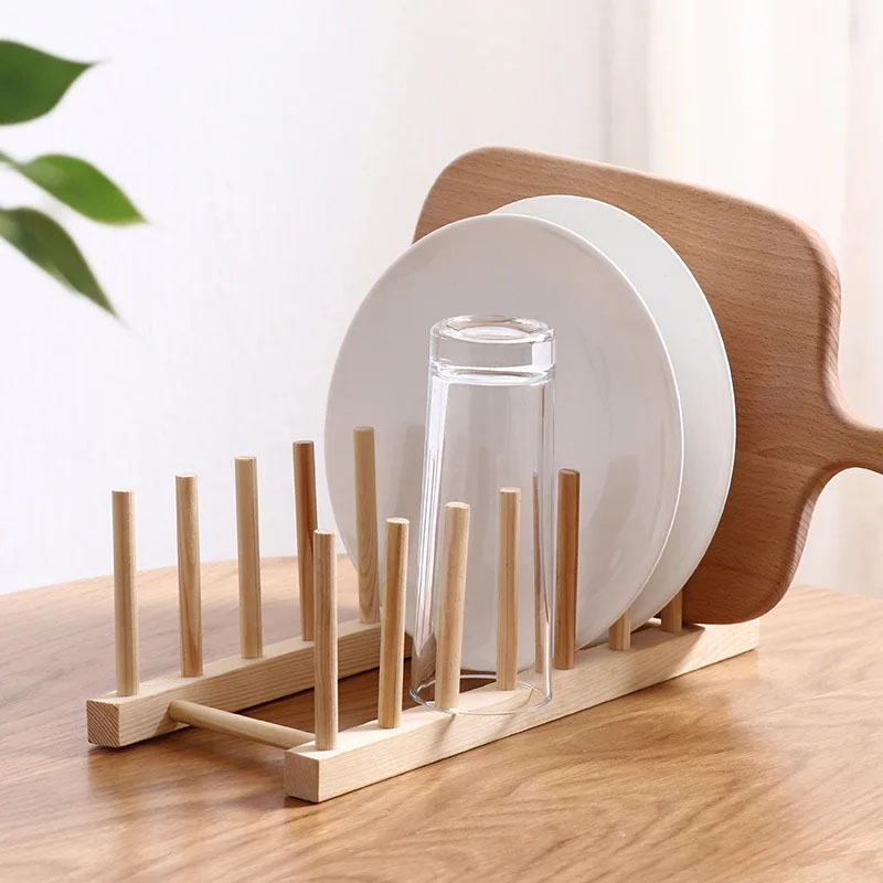 Soporte de madera multifunción, tapa de plato de cocina, soporte de drenaje, organizador de artículos diversos de cocina, estante para tazas, mesa, exhibición de libros