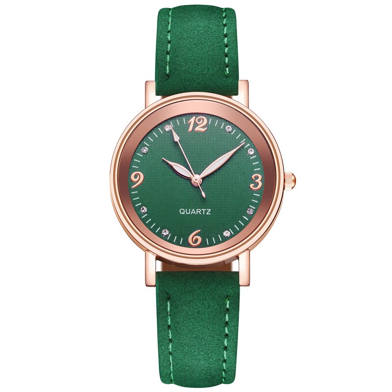 2020New Luminous Watch Ladies Black Leather Casual Women Luxury Rhinestone Scale Watchbands Quartz Female Clocks relojes: green