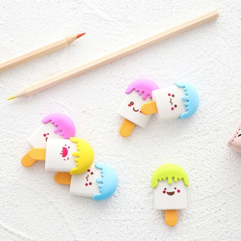 1 Pcs Kawaii Smiley Popsicle Potlood Gum Briefpapier School Rubbers Kantoorbenodigdheden Student Lonende