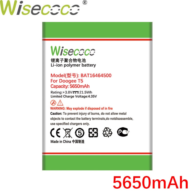 Wisecoco BAT16464500 5650 Mah Batterij Voor Doogee T5 T 5 Mobiele Telefoon Productie Batterij + Tracking Code
