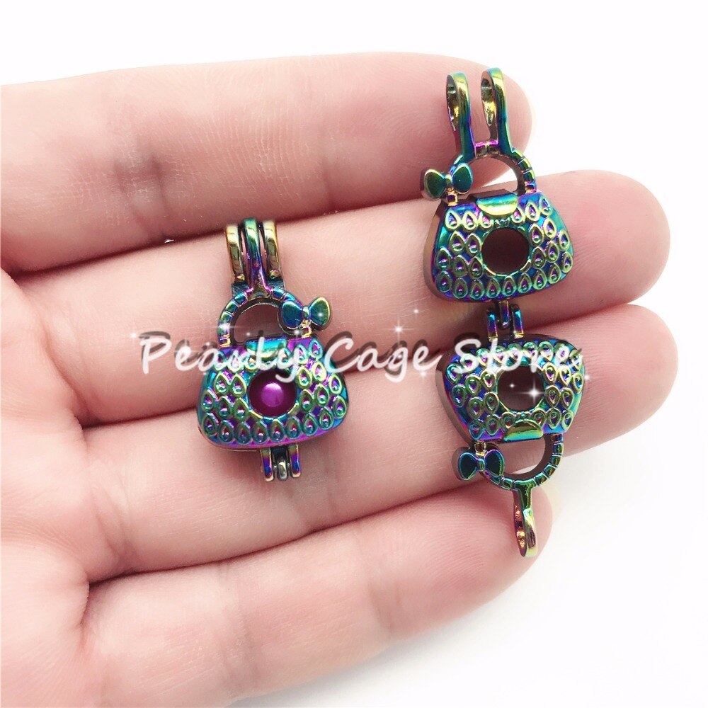 5 pcs Rainbow Kleur Meisje Zak Parel Kralen Kooi Essentiële Olie Diffuser Bohemian Medaillon Hanger DIY Sieraden Maken voor Oyster parel