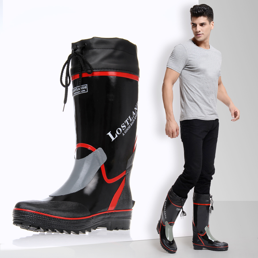 Mid-calf Rain Boots Men Rubber Rainboots High Water Shoes Pvc Gummistiefel Rainboots Flat Anti-slip Plus Size 46 Casual