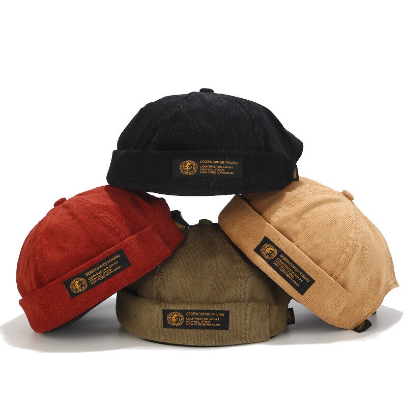 Bonnet rétro en velours côtelé pour hommes, casquette de motard Docker originale, sans bords, tendance Hip-hop, chapeau d'automne et garde au