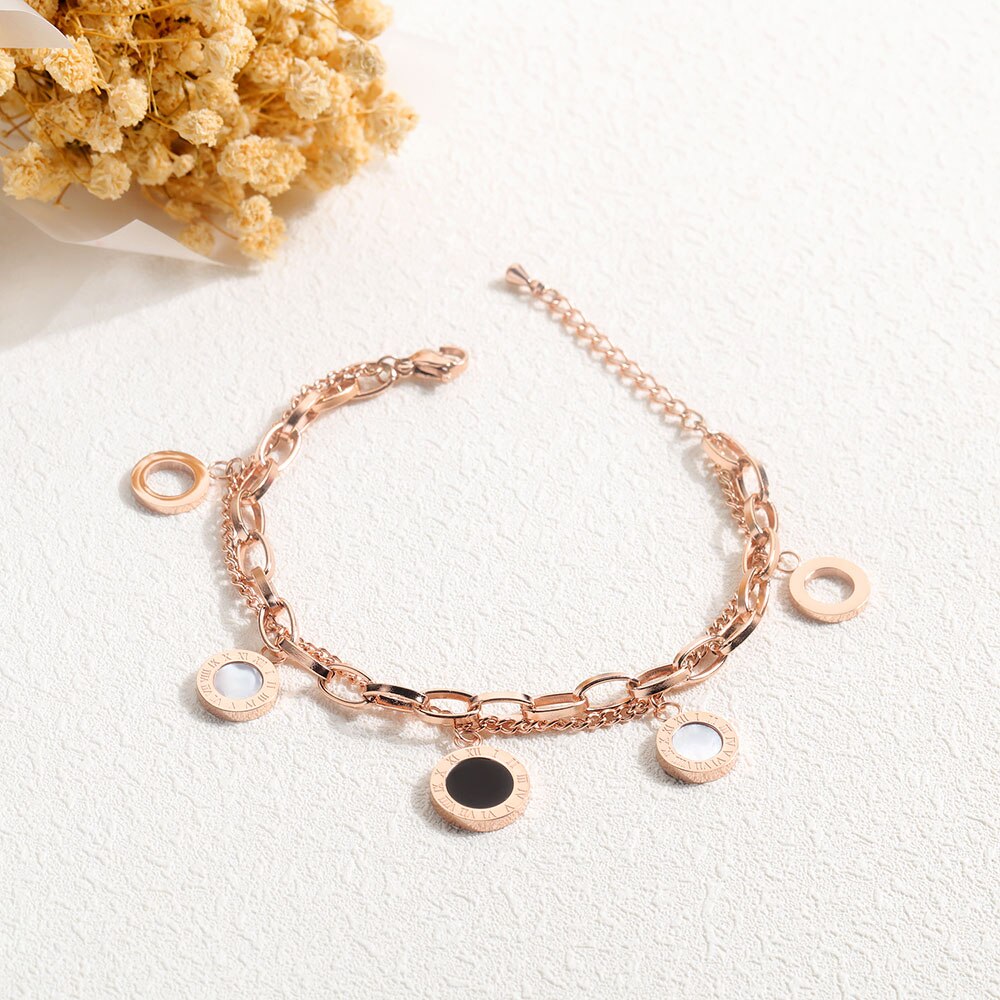 AENINE Edelstahl Multi-schicht Römischen Ziffern Damen Armbänder Klassische Charms Engagement Armband Für Frauen AB18169