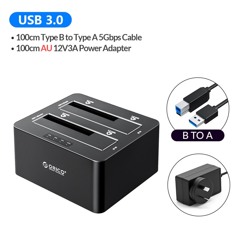 ORICO – Station d&#39;accueil pour disque dur 2/4 baies, avec Clone hors ligne SATA vers USB 3.0 HDD pour disque dur 2.5/3.5 pouces: 2 Bay AU Plug