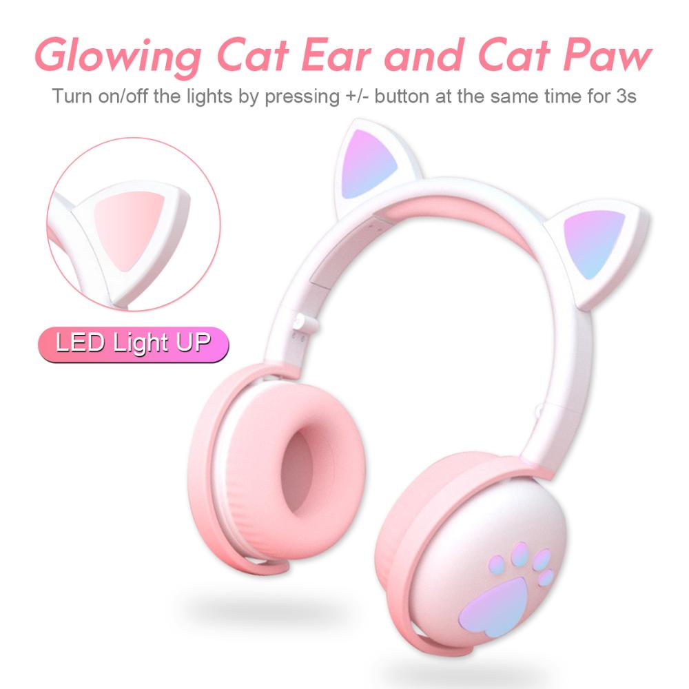 7.1 Stereo Cute Cat Bluetooth Wireless Headphone With Microphone Flashing light Noise Cancel Earphone Music Helmet Girl Kid