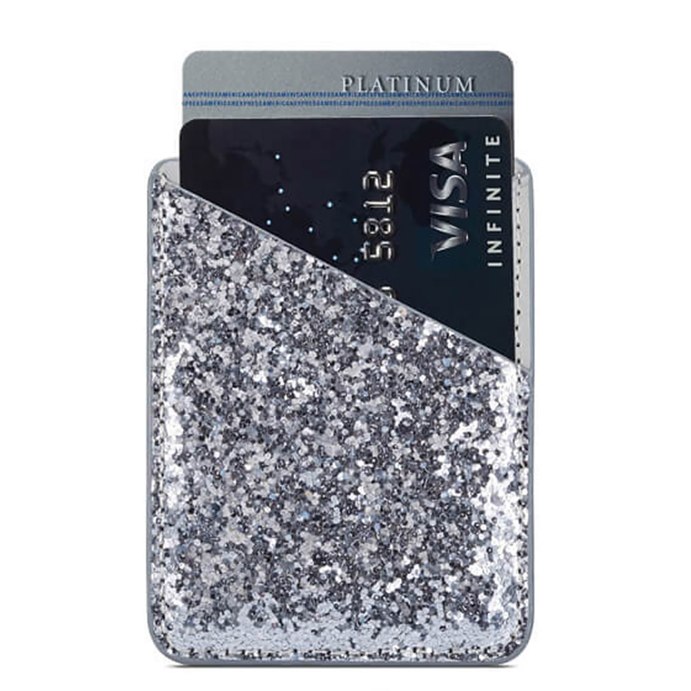Self-adhesive Sequin Decoration Practical Purse Stick On Phone Mini Credit Pocket Card Holder Business Wallet Ultra Slim: Silver