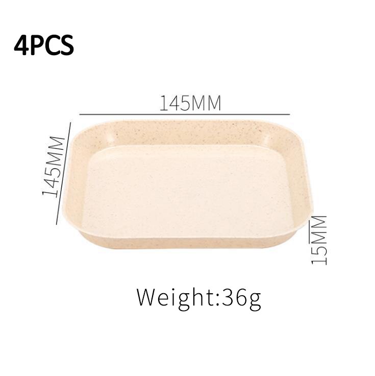 4pcs Square Dish Dinner Plates Anti Wheat Straw Plate Dishes Healthy Tableware Household Snack Spit Bone Trash Fruit Dish: beige