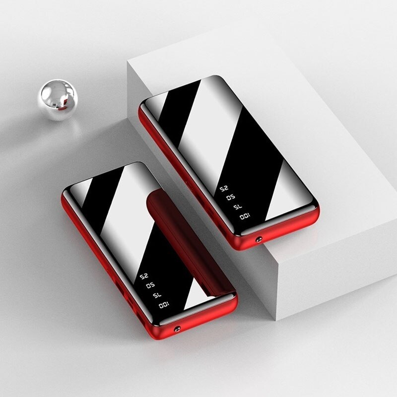 30000 mah banco de potência portátil grande capacidade espelho completo lcd display digital led iluminação ao ar livre carregador viagem telefone bateria: Vermelho