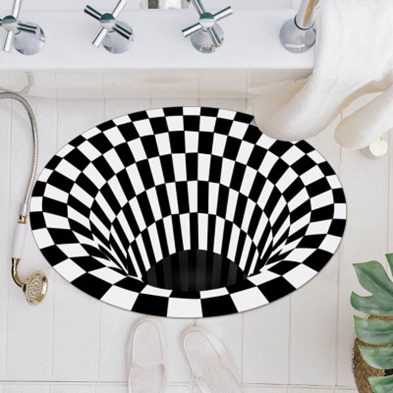 3D Illusion Vortex Swirl Print Optical Illusion Area Rug Black White Bottomless Hole Grid Non-Slip Doormat Mats for Home: 80x120cm