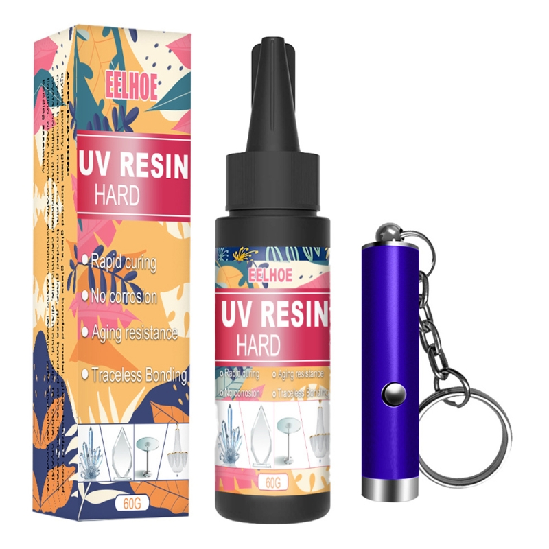 Résine époxy UV, colle dure transparente, lampe de poche ultraviolette, liquide de cristal de durcissement pour bricolage artisanat fabrication de bijoux, 1 ensemble