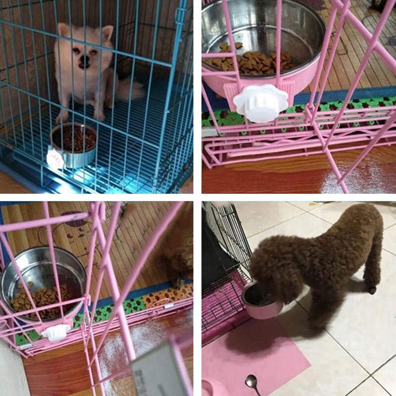 Verwijderbare roestvrijstalen hokbeker hangende voerbak voor huisdierenkooi grote watervoerbak voor honden katten konijnen