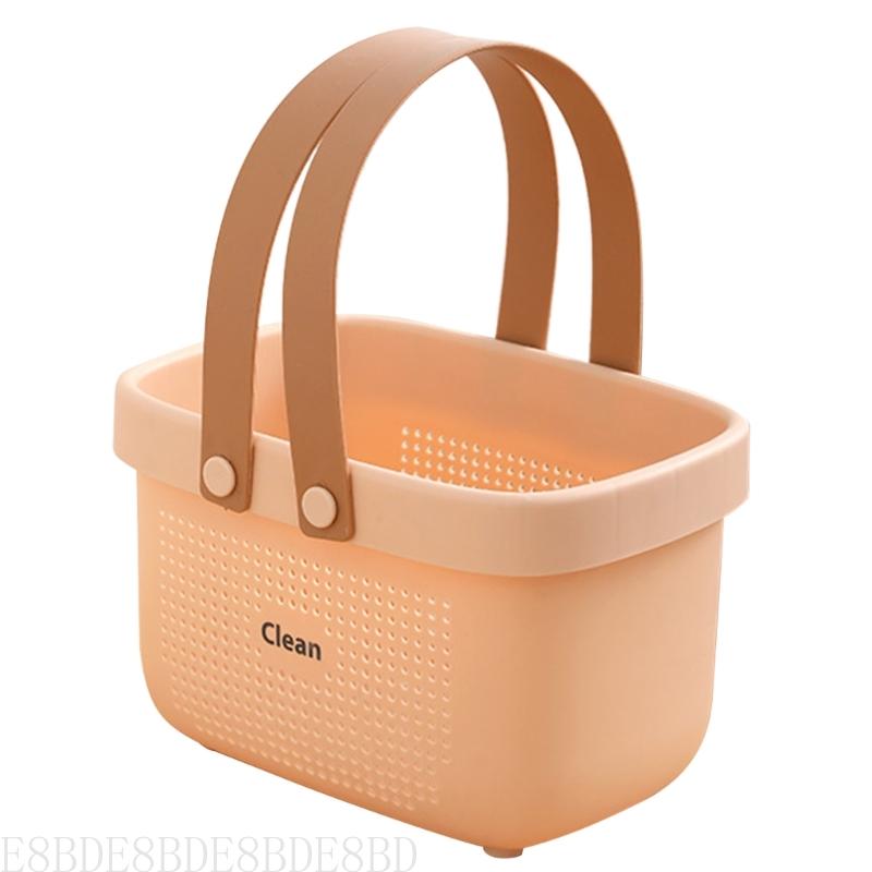 E8BD Plastic Storage Basket with Handles Shower Bins for Bathroom Kitchen Bath Drain Basket Cosmetic
