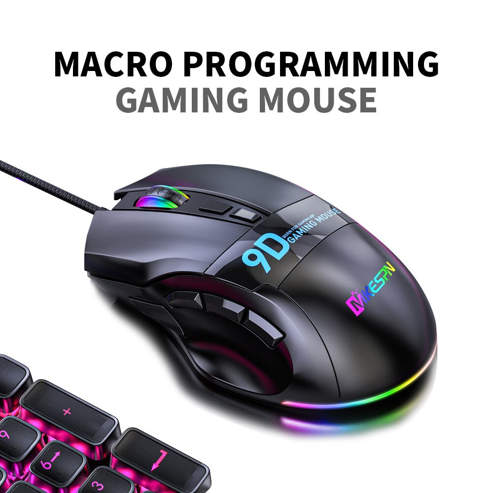12000DPI Wired Gaming Mouse Full Speed Macro-program Ergonomic 9D RGB Blacklight One Click Desktop PC Mice for Gamer 2022