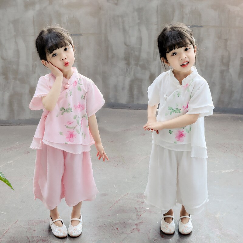 Kind Zomer Tang Pak Meisjes Chinese Nationale Kostuum Oude Chinese Gewaad Hanfu Kostuum Show Dance Kostuums Stadium Slijtage DQS1940