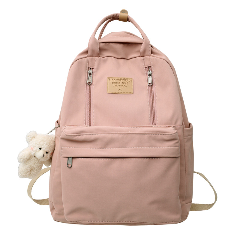 Mochila impermeable con muchos bolsillos para mujer, bolso de hombro escolar de para chicas adolescentes: 16 pulgadas / Rosa