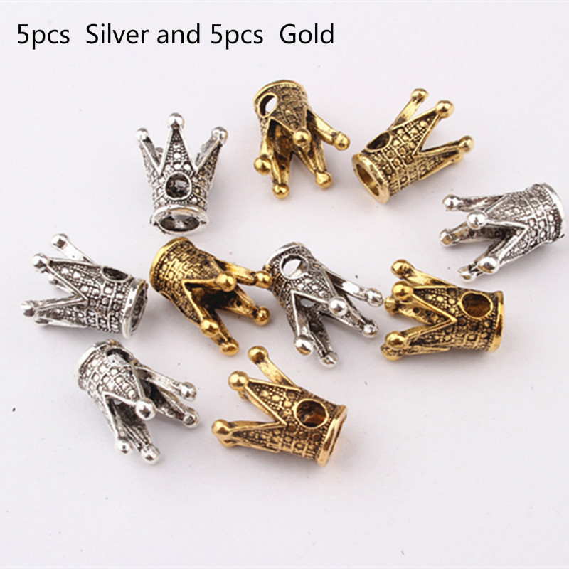 5/10 stk krone stort hul perler afrikansk flettet guld sølv smykker metal hår fletning dreadlock perler krone udhulet: 5 stk sølv 5 stk guld